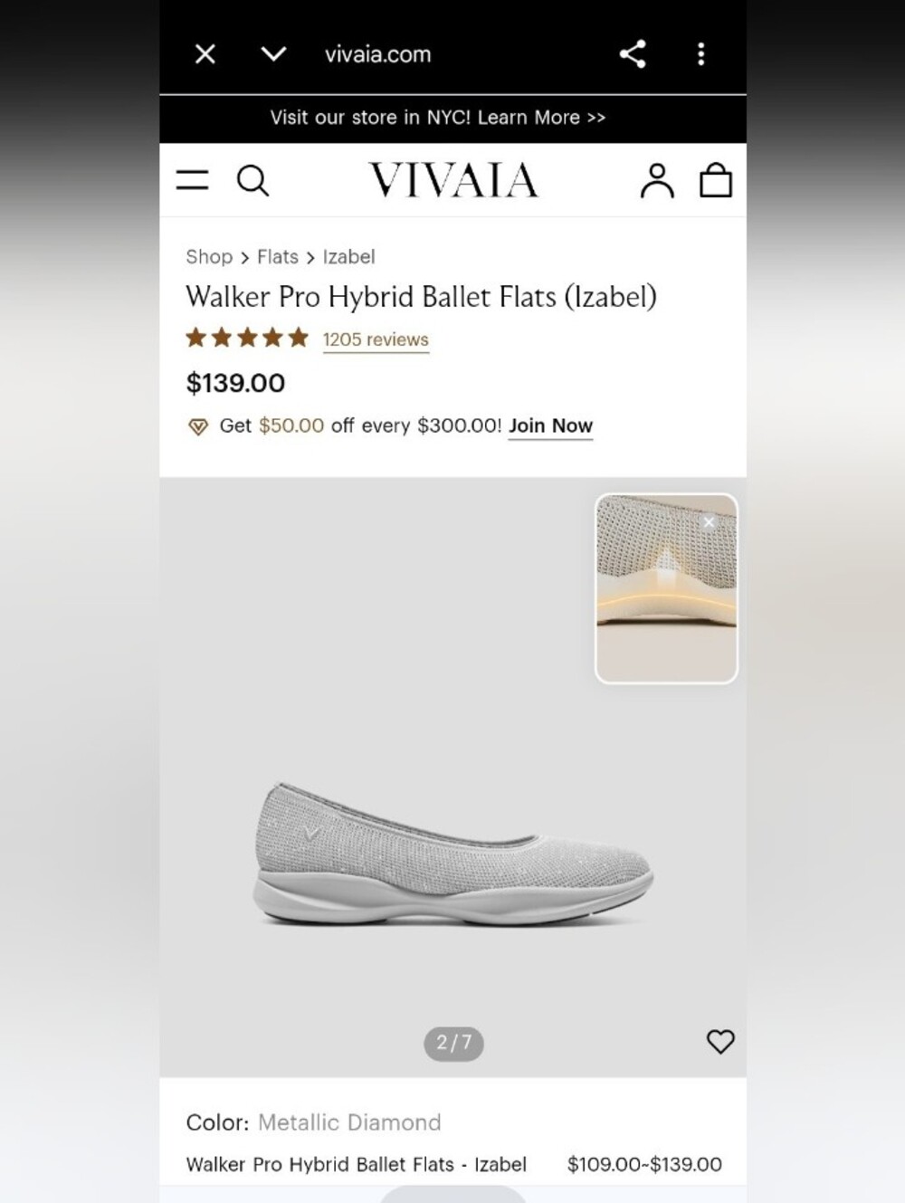 Vivaia Silver Walker Flats, EU Size 42